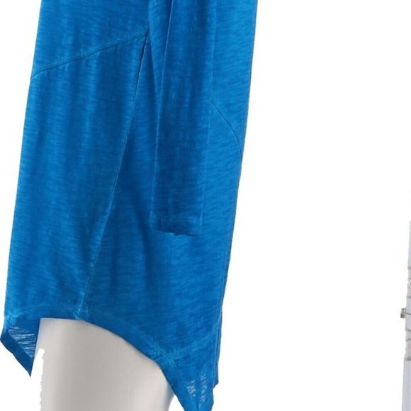 NWT LOGO BY LORI GOLDSTEIN DISTRESS COTTON SLUB 3/4 SLEEVE TOP IBIZA BLUE XXS - Picture 7 of 11